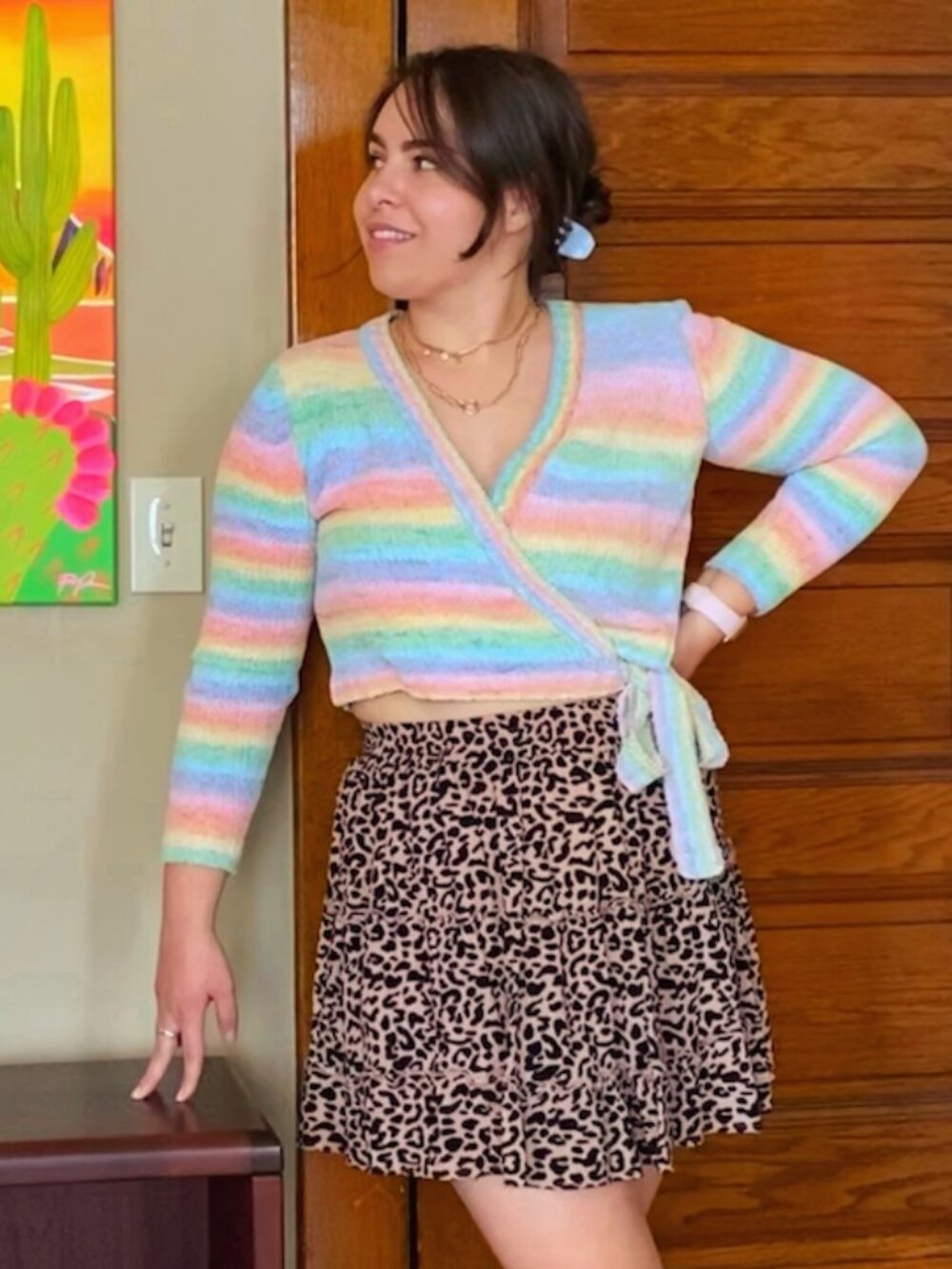 Rainbow Striped Knit Wrap Bow Sweater Balletcore Ribbon WAVVY Fitty Britty